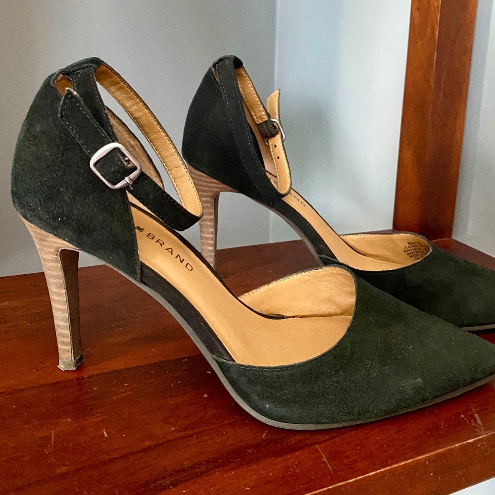 Black suede ankle strap stiletto